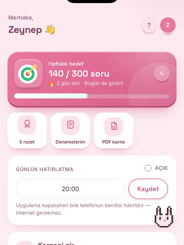 Sevimli temada ana ekran
