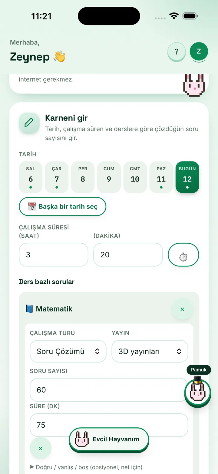 Öğrencinin karne giriş ekranı