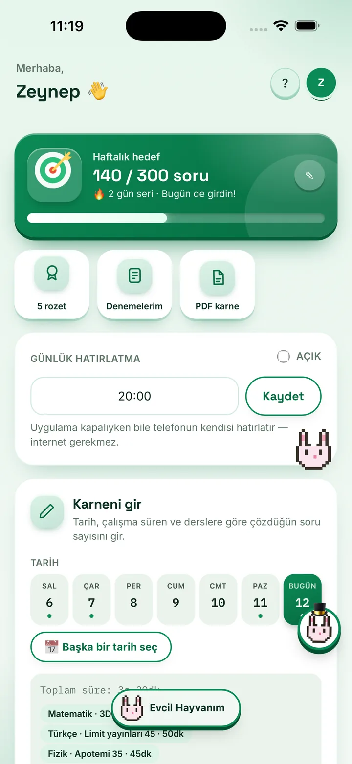 Öğrenci ana ekranı